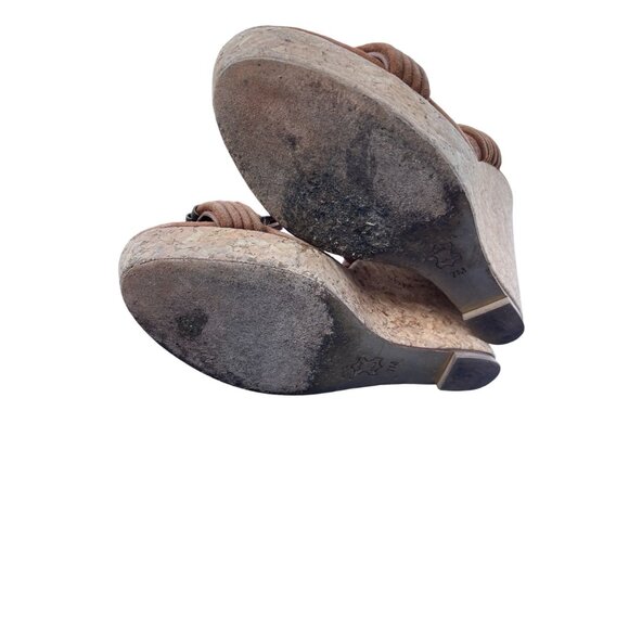 Tory Burch Womens Brown Suede Beaded Cork Wedge Sandals Size 7.5 - Picture 6 of 7